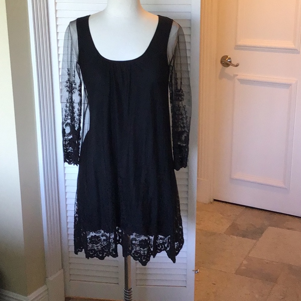 VELVET. Black dress with shear mesh Small